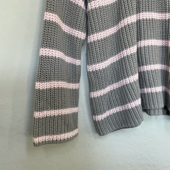 New Caslon Shaker Mock Neck Sweater In Grey- Pink Stripe - Picture 5 of 8